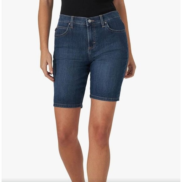 Lee Womens Relaxed Fit Bermuda Shorts Super Stretch Size 14M Dark Wash Denim - Picture 1 of 5